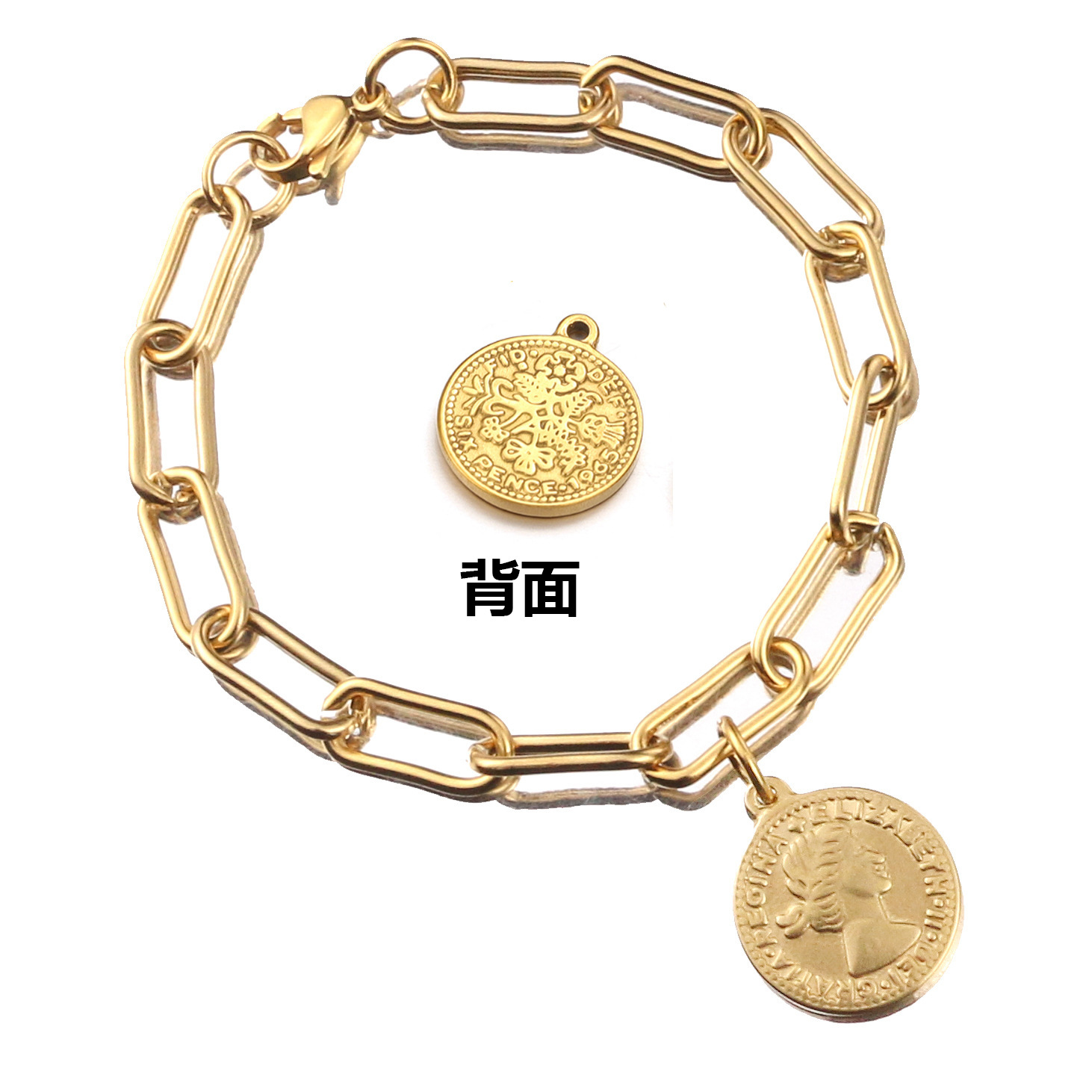 Europa y América retro reina Avatar moneda redonda pulsera de oro moda Acero inoxidable hip hop Rock cadena pulsera