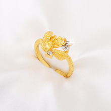 金色玫瑰花中古灵蛇戒指女时尚开口百搭气质花朵个性高级首饰批发