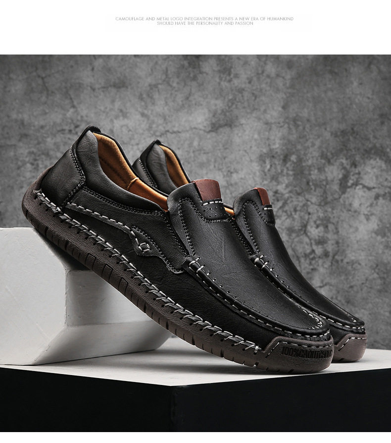 Giày lười nam da tổng hợp mũi tròn đế bằng, giày slip-on cỡ lớn may chỉ thủ công — 9918 Màu đen, 9918 nâu nhạt, 9918 nâu đậm chi tiết 20