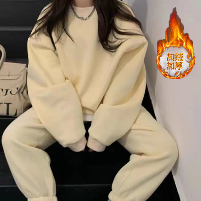 年春秋新款时尚韩版宽松慵懒风薄款不加绒卫衣卫裤休闲女套装