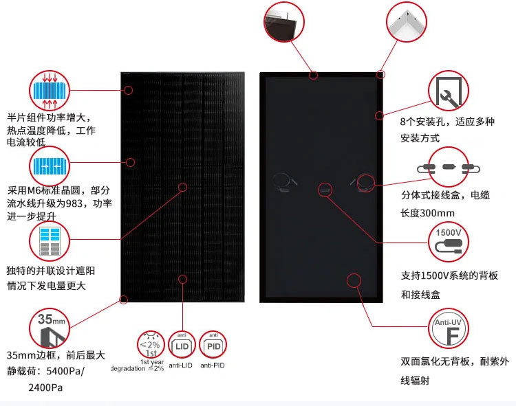 全黑太阳能组件 家用410w-425w单晶硅太阳能电池板太阳能发电系统-阿里巴巴