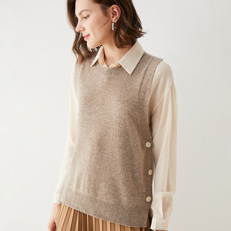 2022 New Round Neck Knitted Vest Women's Outer Wear Loose Sleeveless Vest All-match Pullover Pure Wool Sweater