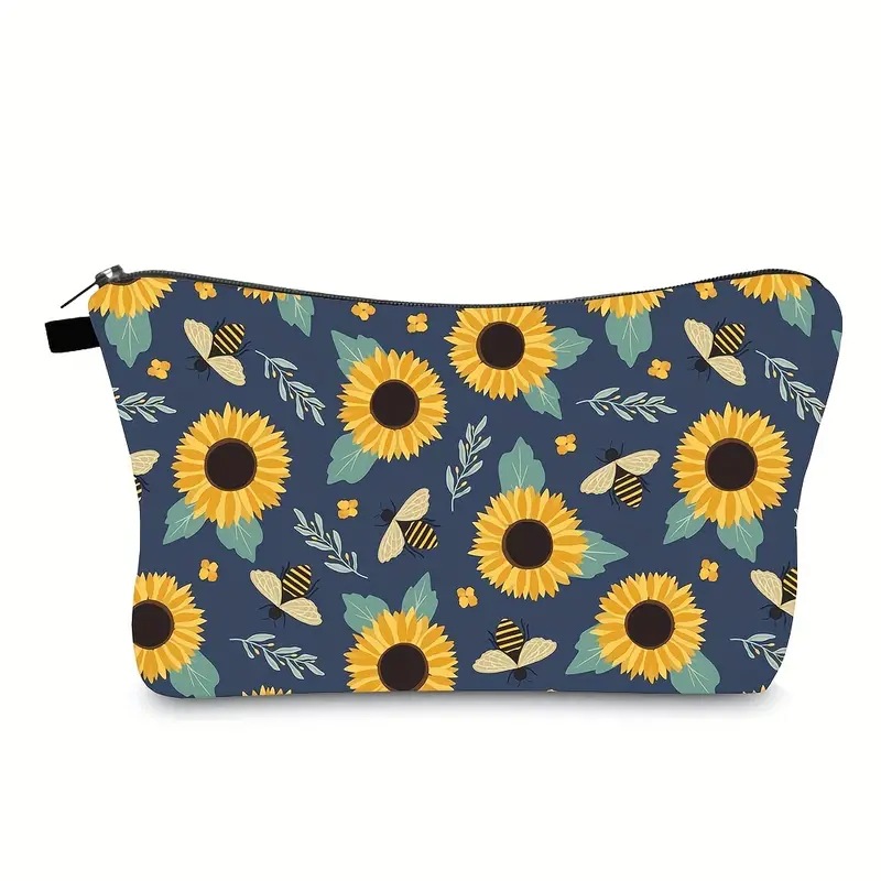 Transfronterizos Amazon damas bolsas de maquillaje encantadoras creativas bolsas de maquillaje de día de abejas bolsas de almacenamiento de lino bolsa de cremallera impermeable