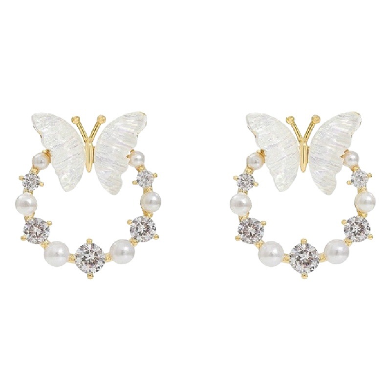 Korean Circle Butterfly Earrings Design High-End Tea Style Gentle Earrings Earrings