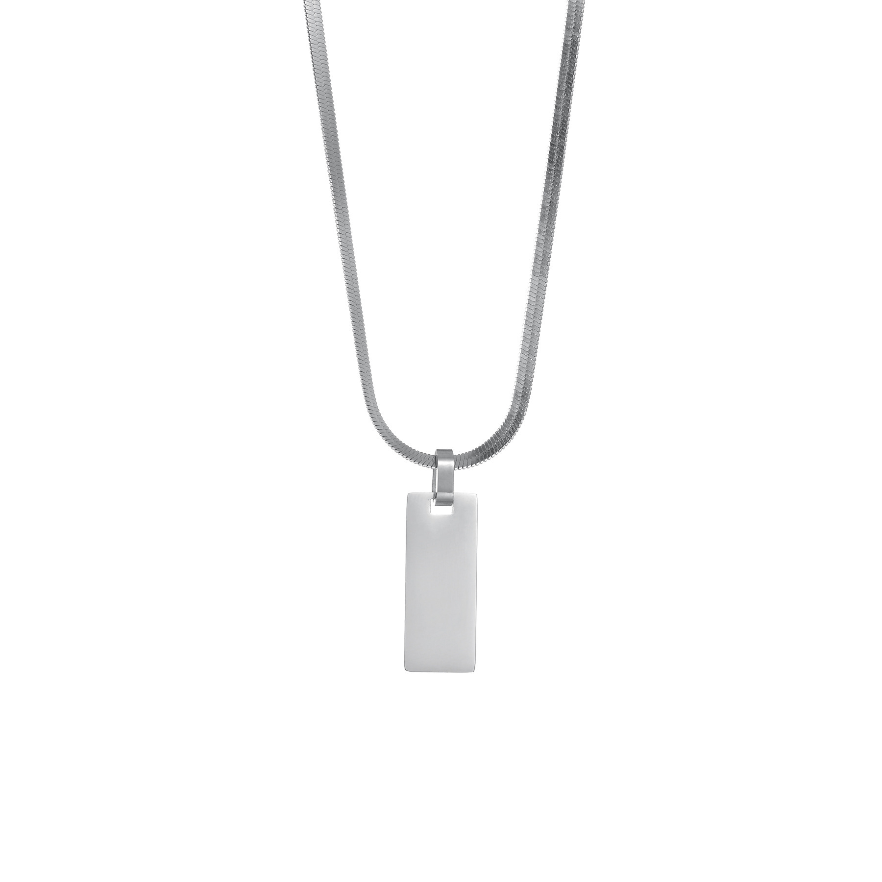 All Seasons Season Wholesale Jewelry Simple Style Rectangle 304 Stainless Steel Pendant Necklace Snake Chain
