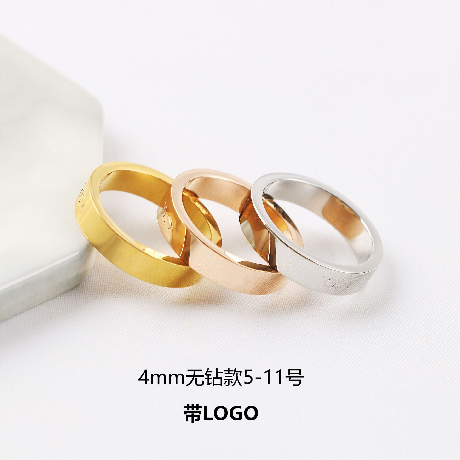 双T戒指无钻三钻曲面指环玫瑰金蓝钻戒指外贸尖货工厂直发代发-阿里巴巴