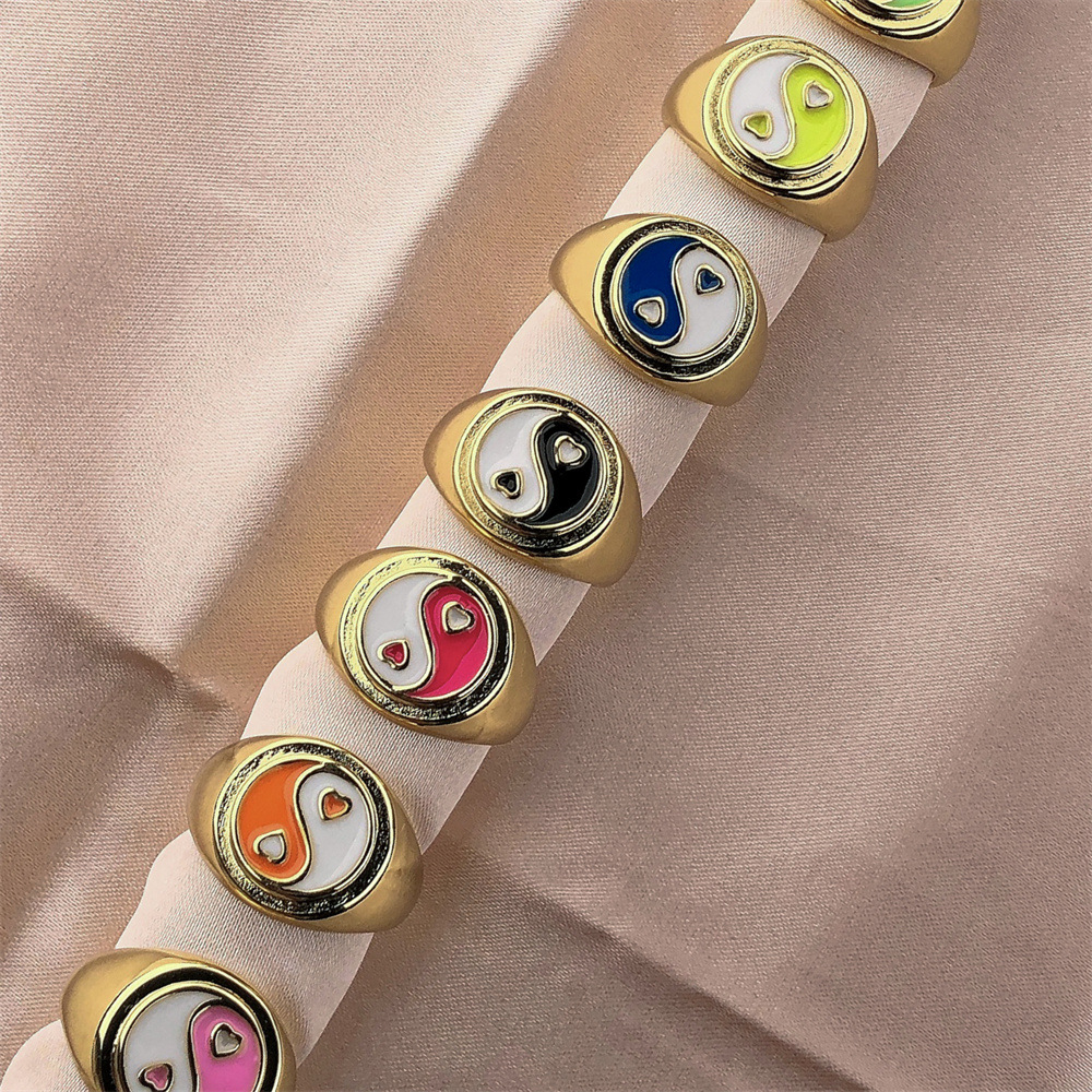 Retro Tai Chi Multi-color Dripping Oil Heart-shaped Ring Wholesale display picture 8