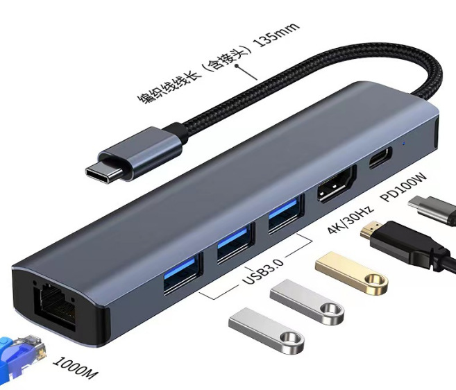 Cinco en uno tipo-c estación de acoplamiento tarjeta de red USB c3.0hub 5-in-1HDMI4K computadora de muelle de expansión portátil