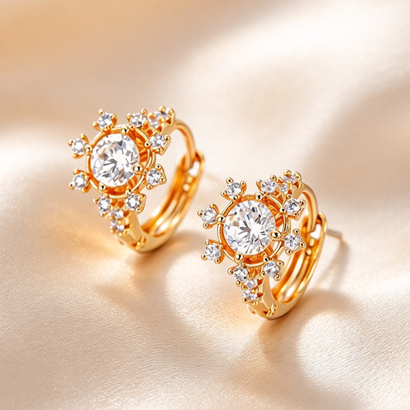 Pendientes de Aro con Zirconia de Aleación de Cobre Bañado en Oro de 18K