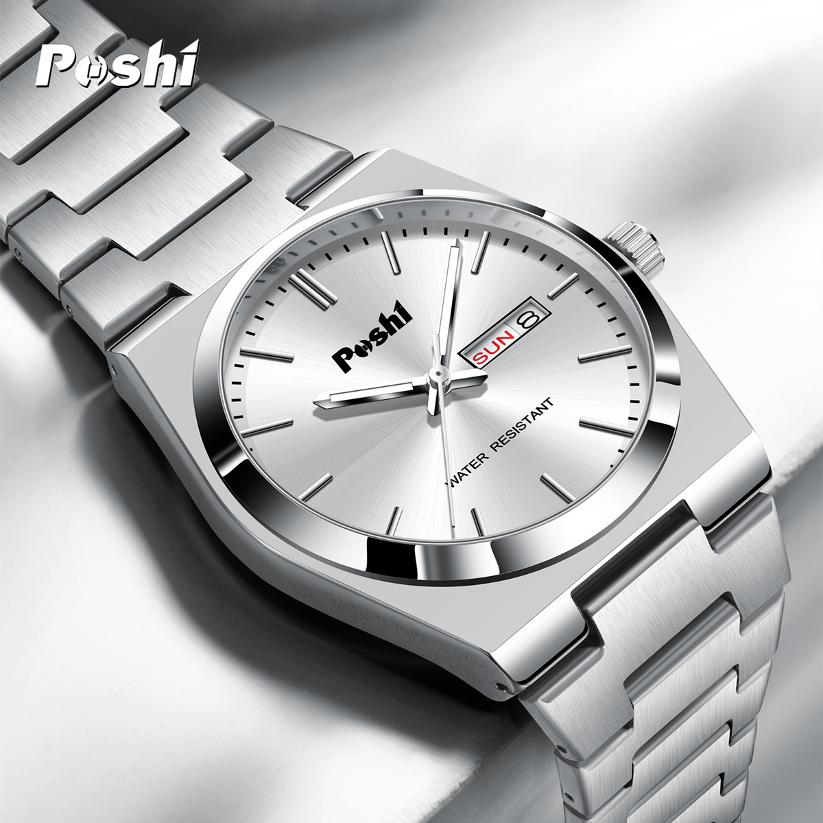 POSHI Fashion New Impermeable Watch Reloj de cuarzo casual de negocios para hombres Reloj delgado de doble calendario para hombres