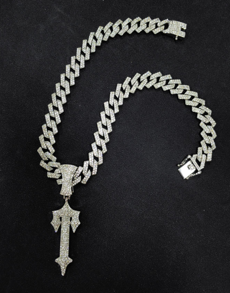 Új arany négyszög alakú nagy kereszt többrétegű ötvözetből készült férfi hip-hop medállal és kubai lánccal_voghion.com