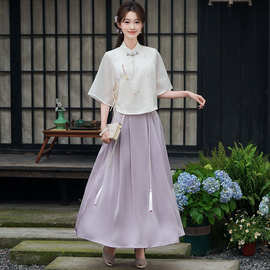 2026夏季新款女装刺绣七分袖立领复古文艺衬衫上衣