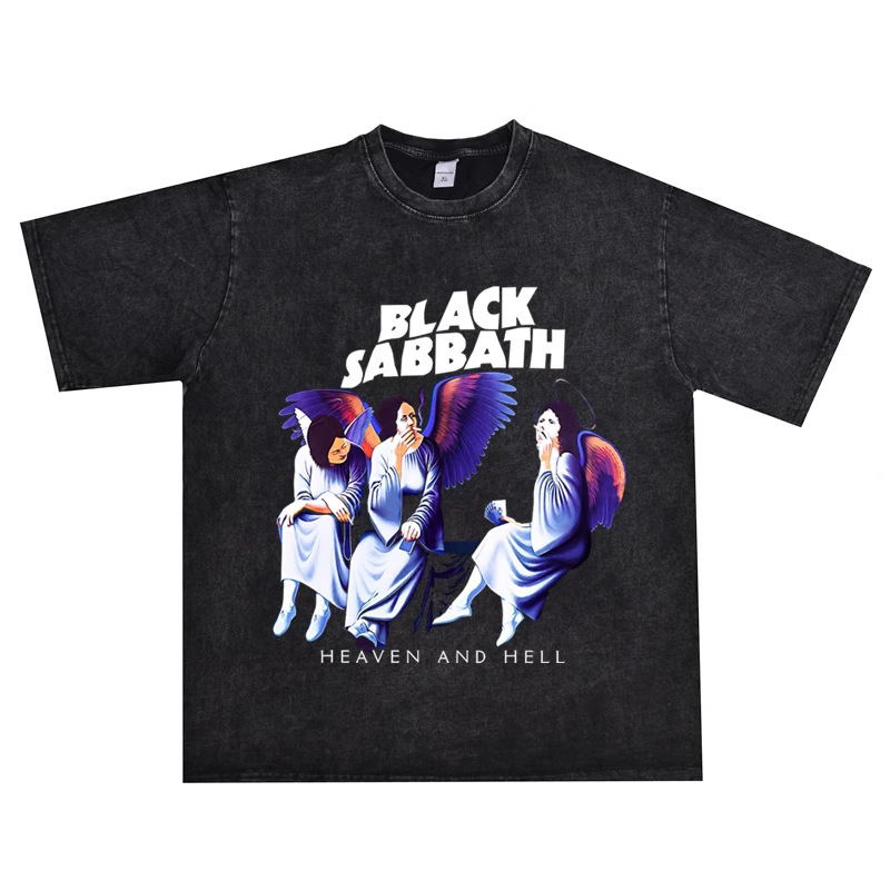 Heavyweight straight-print rock band Black Sabbath washed vintage T-shirt