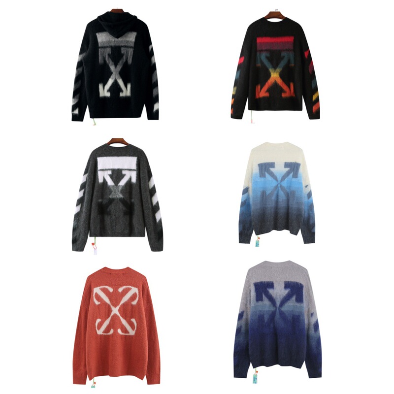 25 Classic Off-Shoulder Knitwear Round Neck Trendy Brand Gradient Arrow Small Embroidery Knit Sweater Unisex Coat
