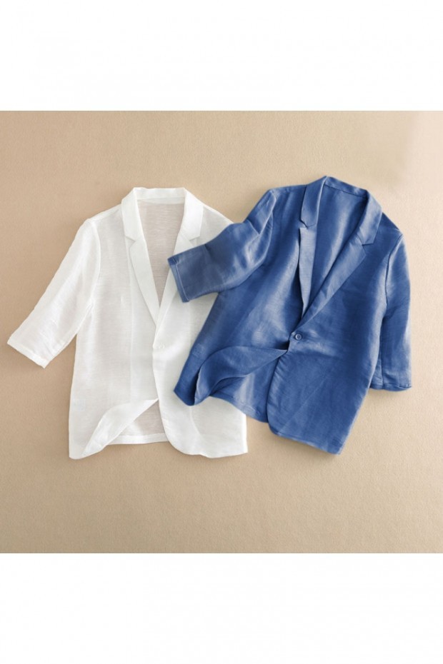 Damen Sommer Blazer Leicht Aus Baumwolle Seide Und Leinen_voghion.com