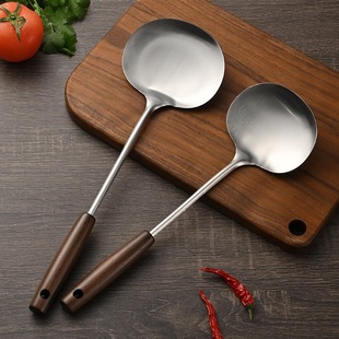 Stainless Steel Spatula Mushroom Spatula Household Frying Spoon Cooking Spatula Soup Spoon Spatula Kitchen Utensil Set Walnut Handle Thickeneded