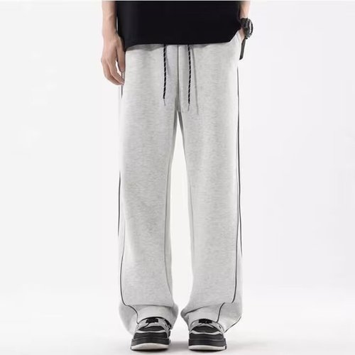 2025 Autumn/Winter New Fleece American Reflective Striped Wide Leg Casual Pants for Men Trendy Loose Straight Leg Pants