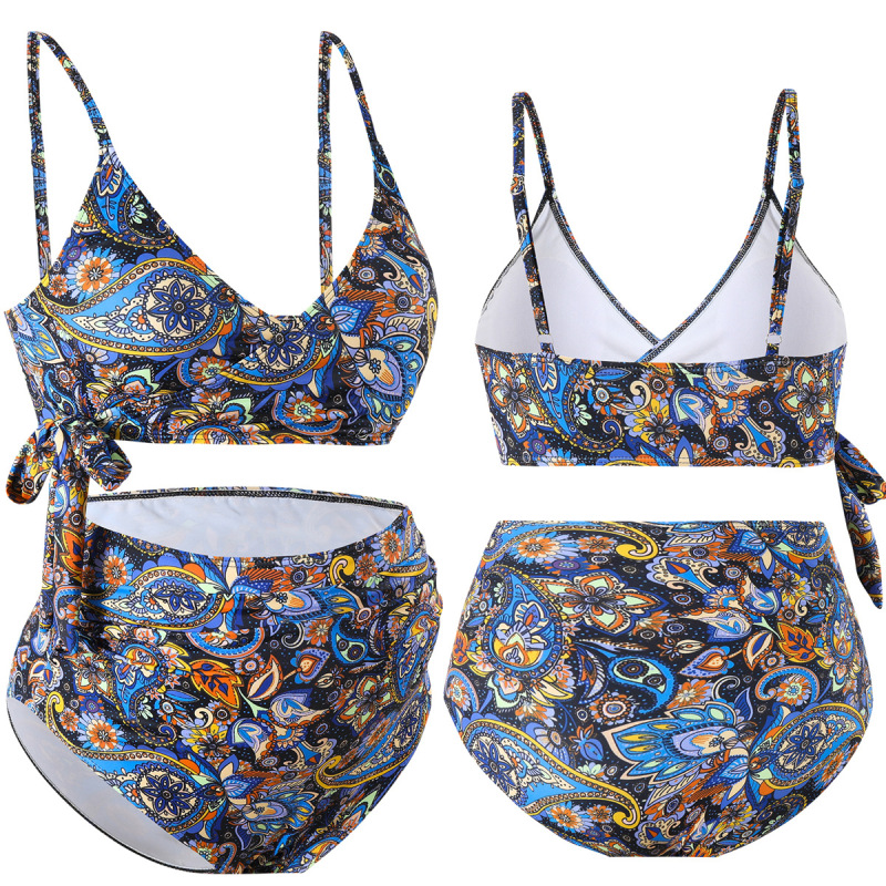 European and American Women's Floral Bikini Swimsuit Cross-border Fashion Split Belly Printed Lace-up Vest Women's Sexy Swimwear European and American Women's Floral Bikini Swimsuit Cross-border Fashion Split Belly Printed Lace-up Vest Women's Sexy Swimwear