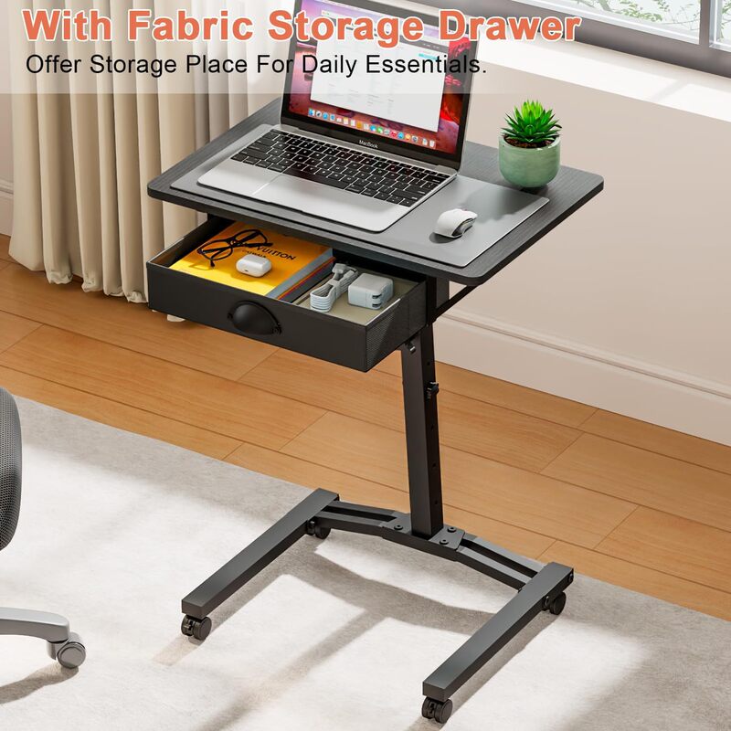 Adjustable Height Rolling Standing Desk, Elevating Sit-Stand Desk, Mobile Laptop Desk with Drawer