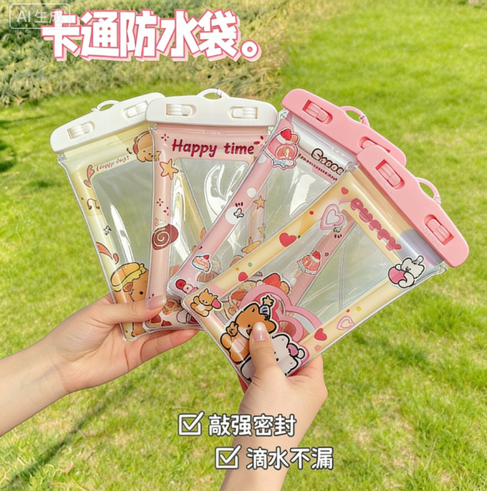 New waterproof phone case, PVC airbag, touchscreen compatible, suitable for swimming, rafting, diving, and photography. Transparent and waterproof.