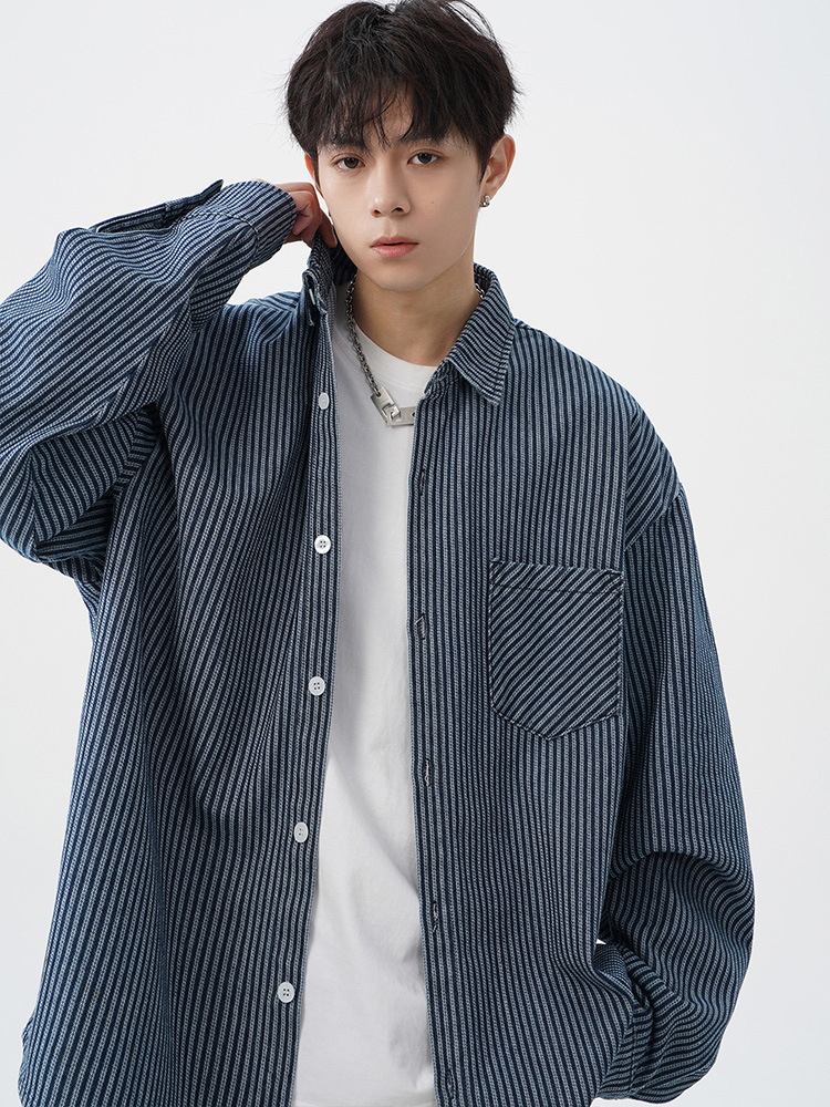 Retro denim spring design Japanese shirt