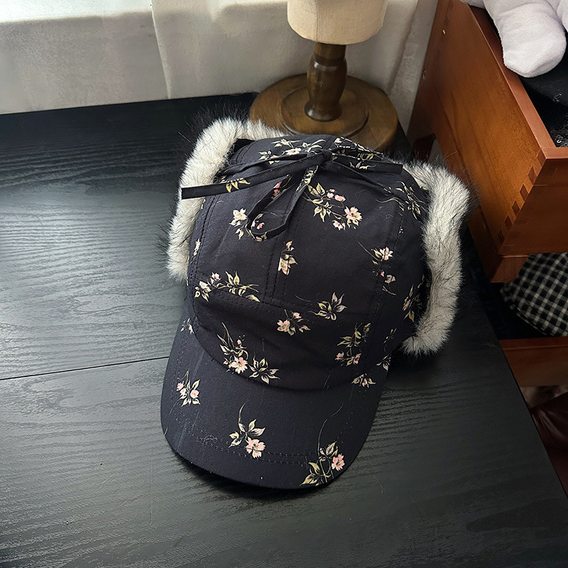 碎花毛茸茸护耳帽子女秋冬新款韩版韩国减龄森系显脸小棒球雷锋帽|undefined