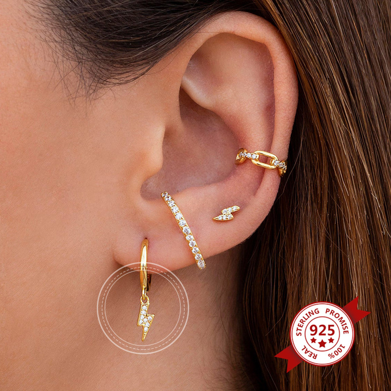 Aretes Con Hebilla De Relámpago Con Incrustaciones De Diamantes display picture 4