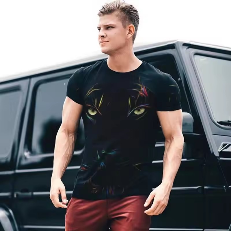 Camiseta de manga corta transpirable de malla suelta para hombre de deportes de verano 2024 venta caliente líneas simples tigre impresión digital 3D