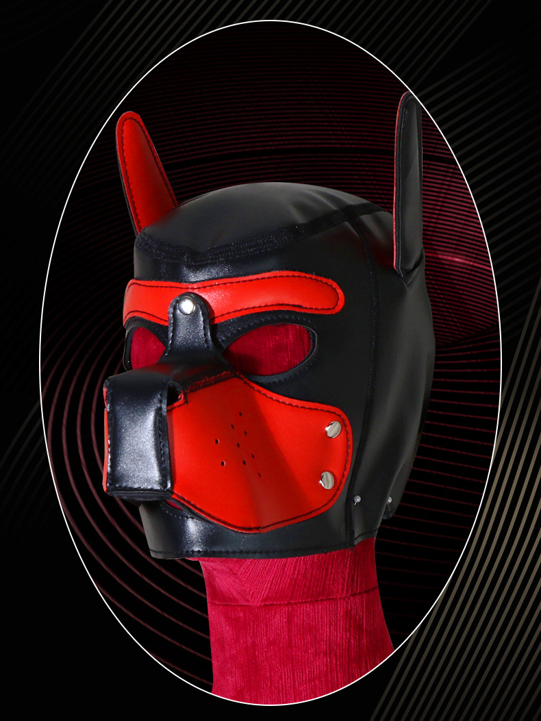 Dog Head Mask Leather Role Play Headgear for Adults in Pink, Black or Red — detail image 13