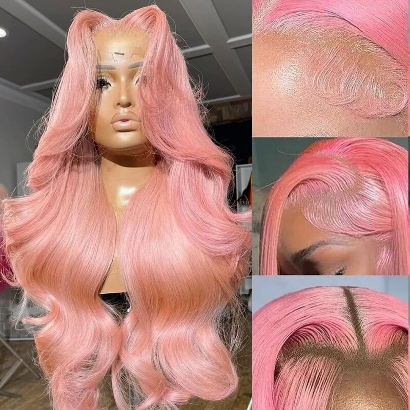 Wig for Women with Long Curly Hair, Full Headgear, Summer New Internet Celebrity Peach Pink Eight-Shaped Bangs, Natural Artificial Hair, Haruno Sakura
