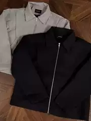 American Vintage Asymmetrical Zip-Front Bomber Jacket with Collar and Hinged Panel Detail, Unisex Clean Fit for Spring and Fall