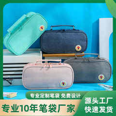 Amazon多層キャンバスペン卸売手持ちダブルジッパーシンプル文房具ボックス高校生大容量ペンバッグ