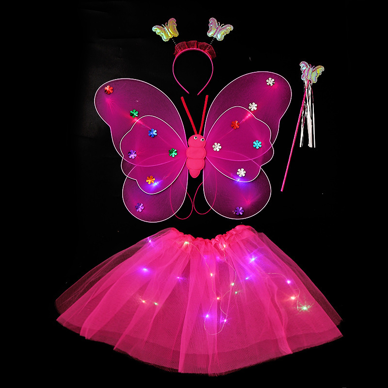 Mariposa luminosa alas de niña espalda juguetes flash niños maravillosos hadas varitas mágicas hadas flores set de tres piezas