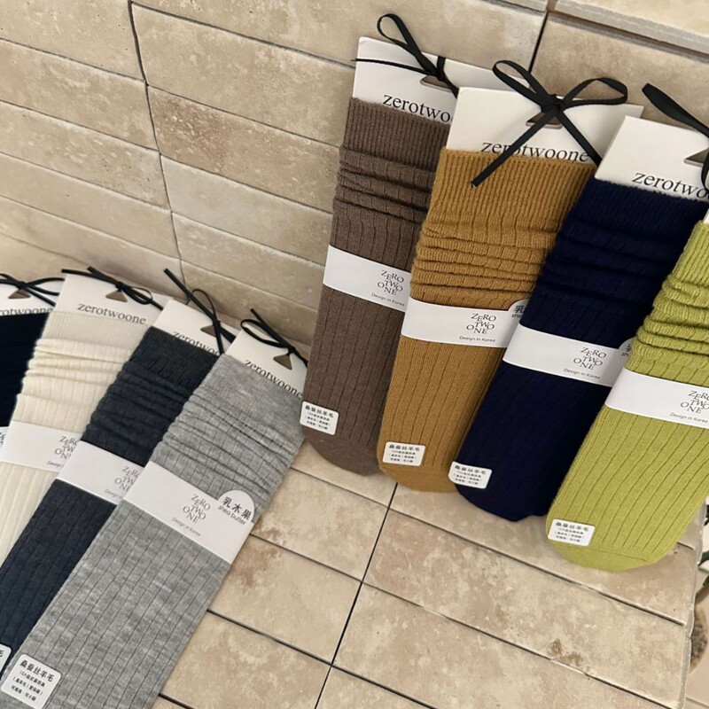 Warm Wool Socks for Women, Autumn and Winter Long Wool Calf Socks, Antibacterial and Odor-Resistant, Double-Needle Korean Style Slouch Socks