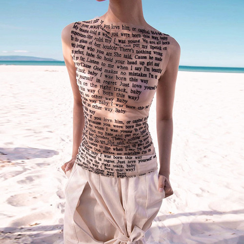 European and American women's clothing spring new style street letter print round collar sleeveless lengthened hot girl T-shirt wholesale