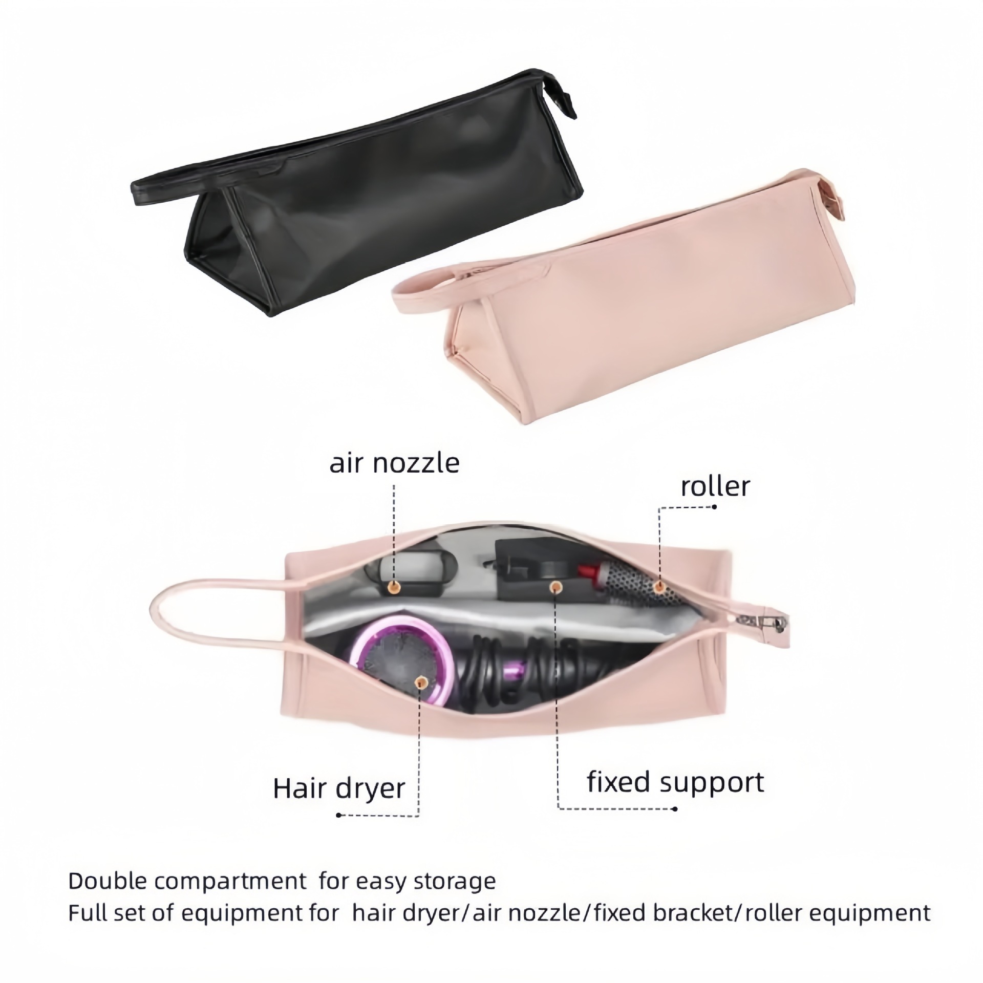 Cross-Border Travel Dyson Hair Dryer Cosmetics Bag Pu Leather White Zipper Bag Hair Dryer Waterproof Bag Hair Curler Cosmetics Bag