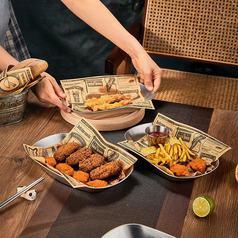 复古餐盘炸鸡薯条装盘野餐盘创意马口铁托盘零食干果盘韩式小吃盘