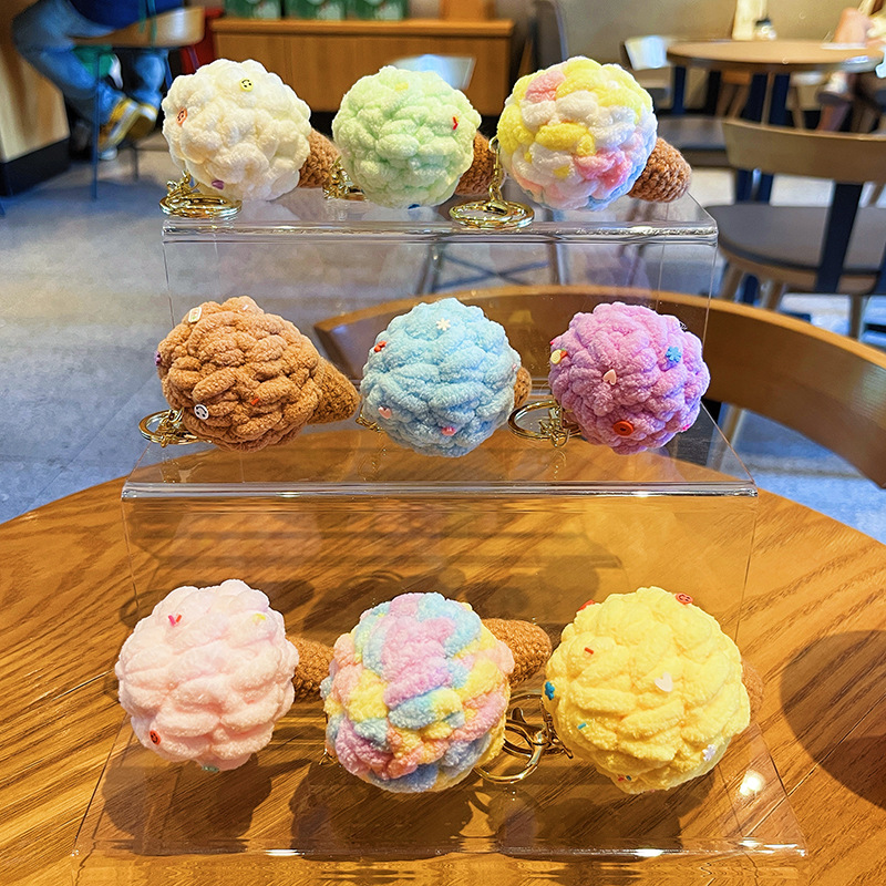 Bunter Schlüsselanhänger aus Plüsch mit Eiscreme, süße Cartoon-Simulation, süße Tüte, Paartasche, Anhänger, kleines Geschenk_voghion.com