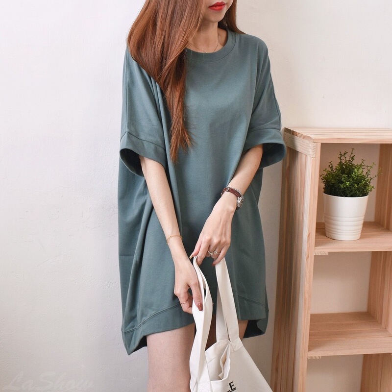 Japanese and Korean Style Lazy Pure Cotton Round Neck Solid Color Top Women's 2024 Summer New Loose plus size Short-sleeved Irregular T-shirt Japanese and Korean Style Lazy Pure Cotton Round Neck Solid Color Top Women's 2024 Summer New Loose plus size Short-sleeved Irregular T-shirt