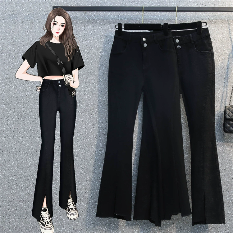 200 кг Толстая сестра осенние джокер большие размеры модные женские брюки с высокой талией и Асимметричные Брюки-колокольчики с разрезом 8313