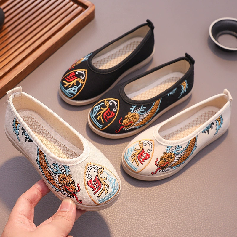 2024 год Дракона Новый мальчик Hanfu обувь древняя детская вышитая обувь древняя национальная одежда старый Пекин тканевые туфли