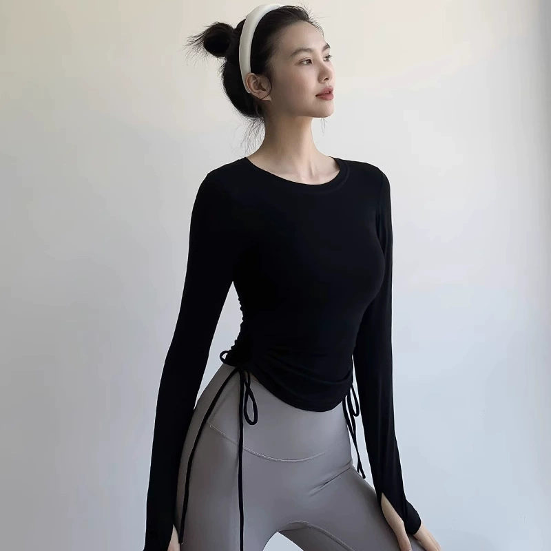 Магазин дрожания качества Модаль 260 г бег фитнес с длинными рукавами Тонкая одежда для йоги топ быстрая сухая футболка спортивная девушка