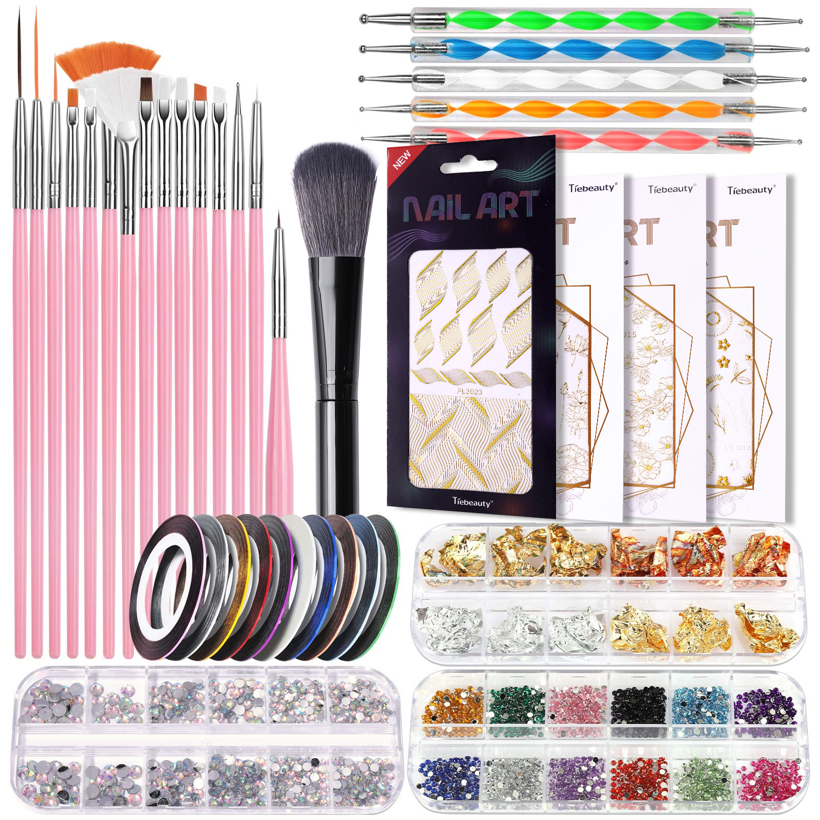 Herramientas de uñas transfronterizas traje pegatinas de uñas accesorios de uñas de color plano diamante hoja de oro papel cepillo de uñas traje al por mayor