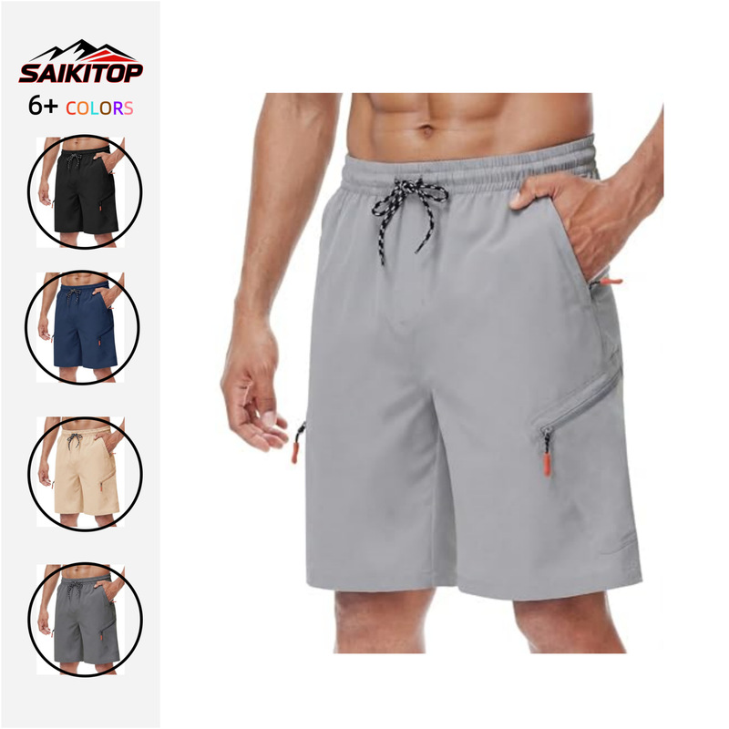 New Cross-Border Men's Quick-Dry Hiking Cargo Shorts with Zipper Pockets, Suitable for Outdoor Travel, Fishing, and Casual Wear