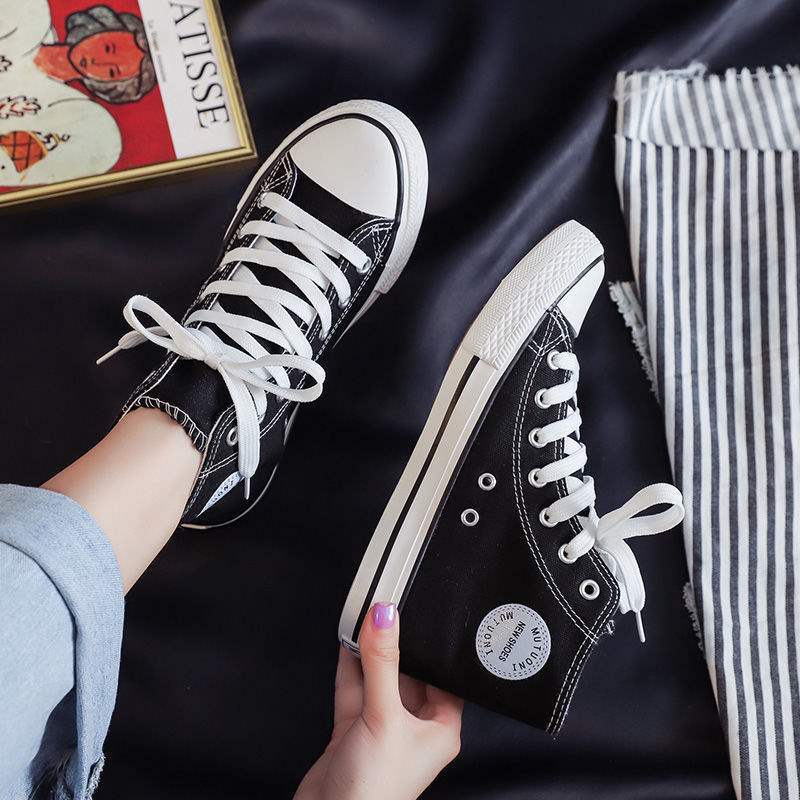 高帮帆布鞋女春季新款鞋子休闲学生韩版布鞋板鞋潮鞋2025百搭
