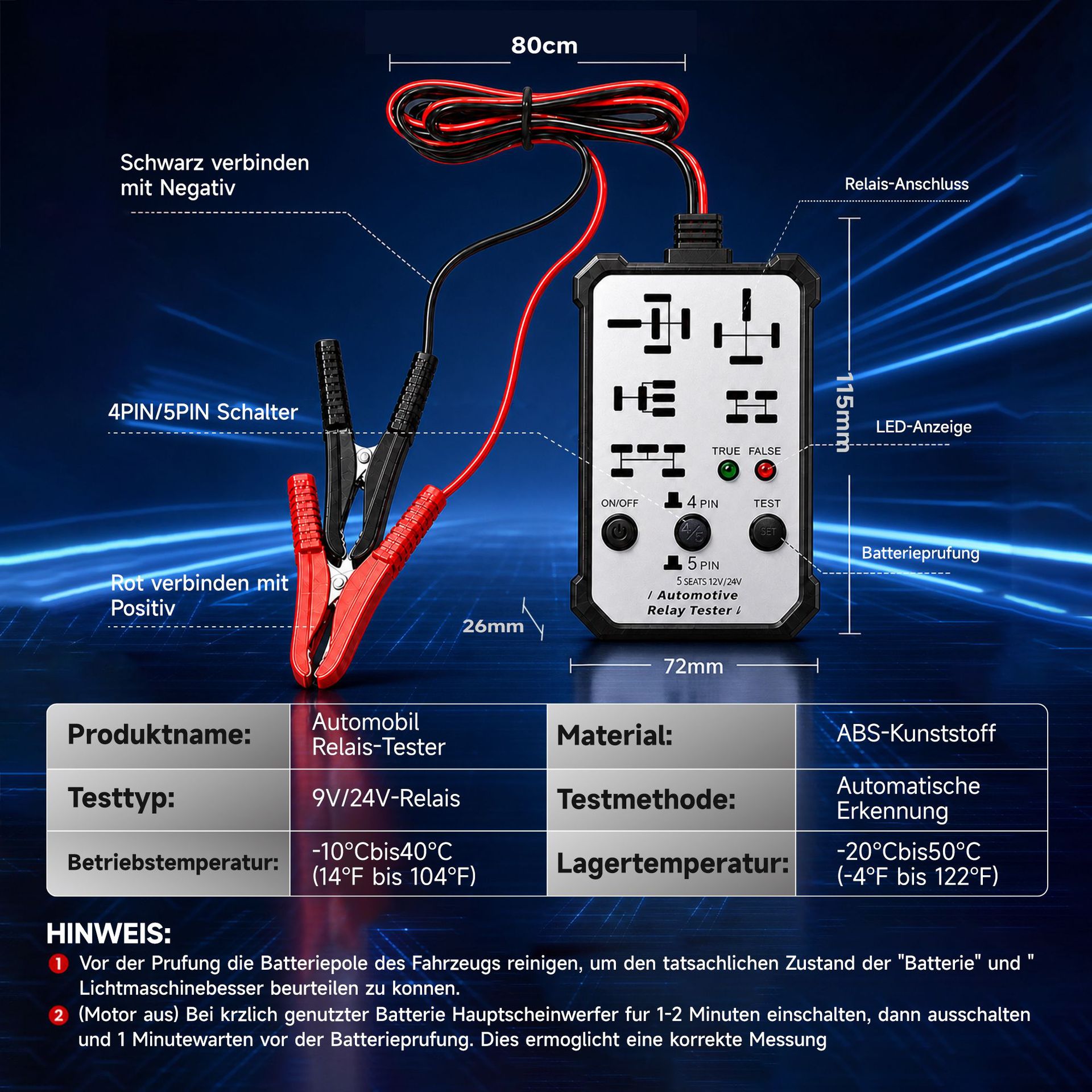 Relay Diagnostic Instrument Multi-Pin Relay Tester 5-Seat Five-Socket 12/24V Relay Detector