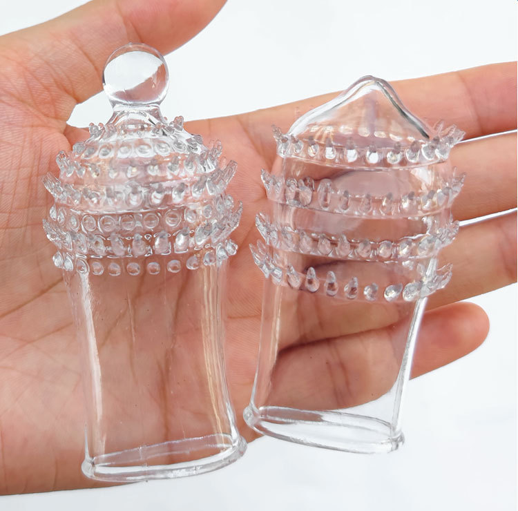 Pleasure Glans Sleeve 2-Pack for Men, TPE, Textured Bead Top, Transparent — detail image 24
