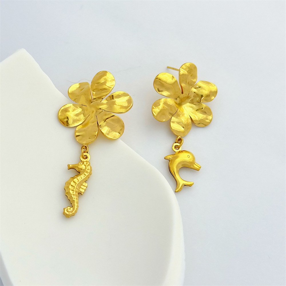 1 Pair Hippocampus Flower Classic Style 304 Stainless Steel Drop Earrings display picture 5