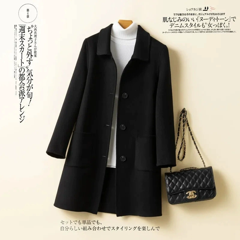 Long suit, double-sided velvet fashionable woolen coat, jacket, mid-length
