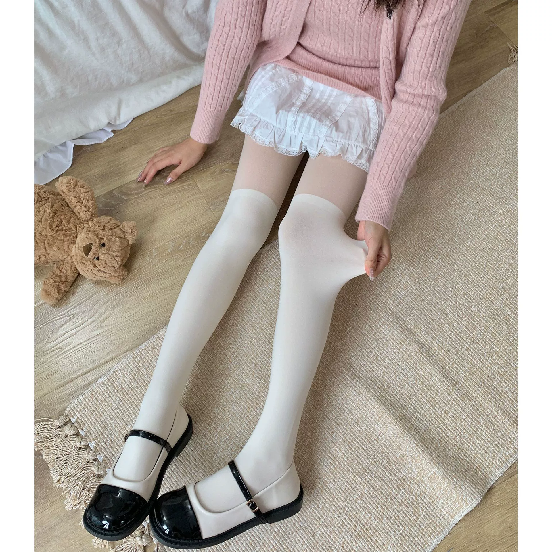 Легкоступный артефакт женский осень-зима фальшивое мясо с Velvet Milk White любая точка реалистичная нижняя часть колготки